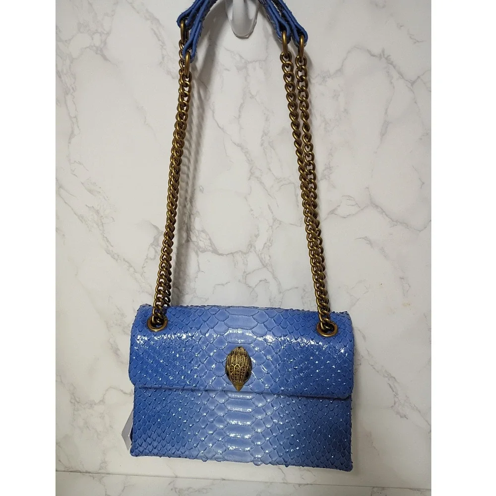 KURT GEIGER Kensington Blue Ombre Croc Embossed Leather Crossbody w Dust Bag NWT